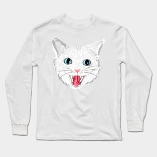 White cat hissing (blue eyes) Long Sleeve T-Shirt